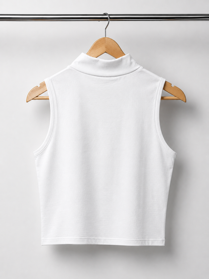 ALANI "Lion Strong" Women's High Neck Crop Top - White Summer Tank Top