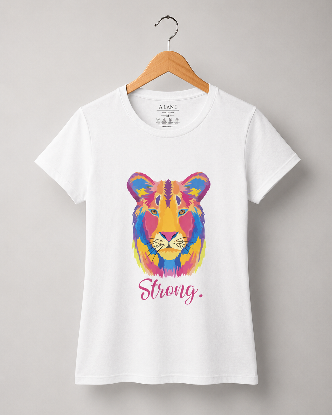 ALANI Lion Strong Women's Graphic T-Shirt - Premium Cotton White Top