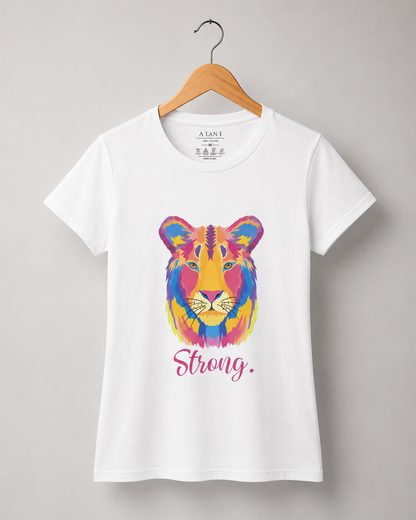 ALANI Lion Strong Women's Graphic T-Shirt - Premium Cotton White Top